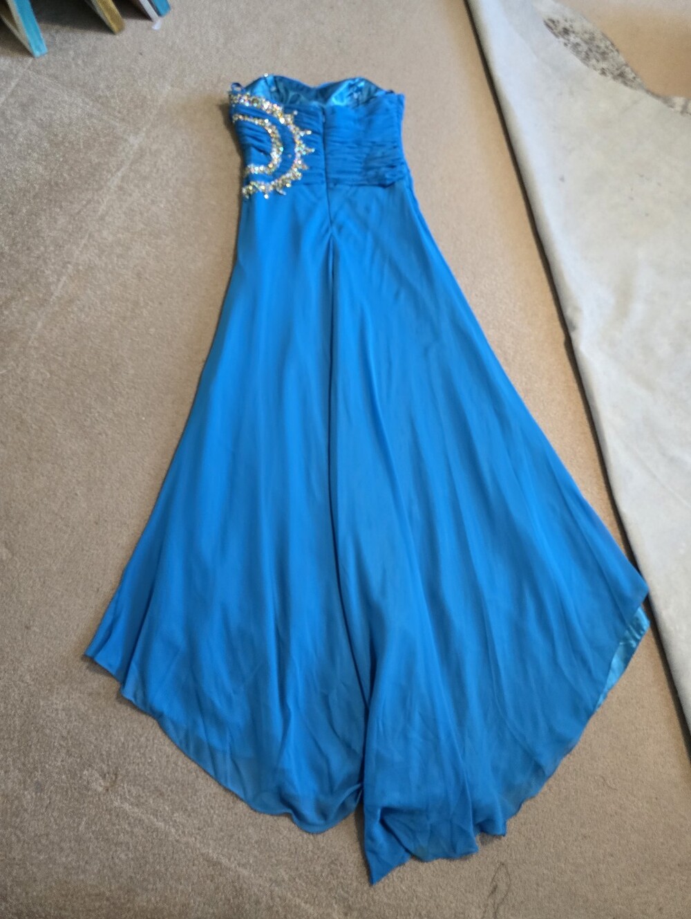 Fiesta Strapless Turquoise Evening Gown with Beaded Accent